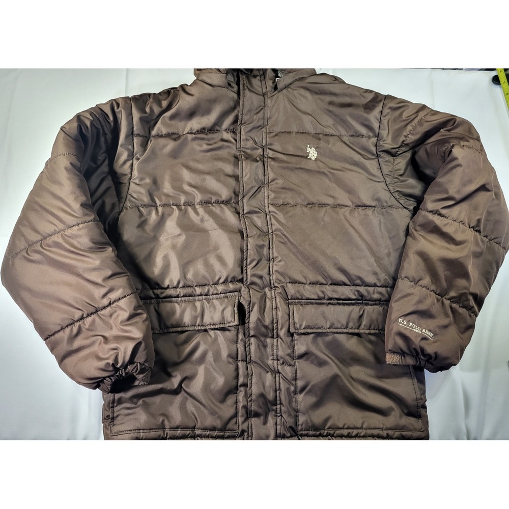 U.S. Polo Assn. Men's Puffer Jacket Size S Brown Fleece Lined Hooded Winter...